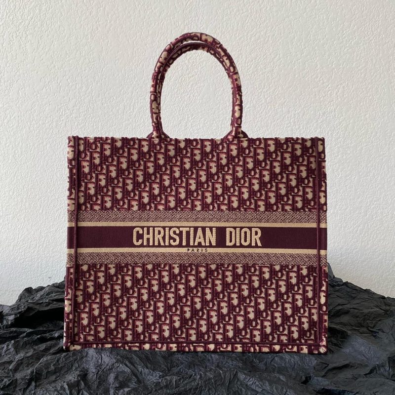 Large CD Book Tote 42cm Burgundy Retro Style D Letter Embroidery