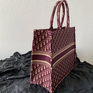 Large CD Book Tote 42cm Burgundy Retro Style D Letter Embroidery