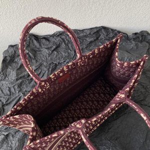 Large CD Book Tote 42cm Burgundy Retro Style D Letter Embroidery