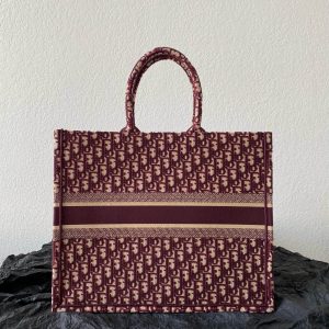 Large CD Book Tote 42cm Burgundy Retro Style D Letter Embroidery
