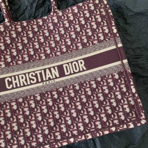 Large CD Book Tote 42cm Burgundy Retro Style D Letter Embroidery