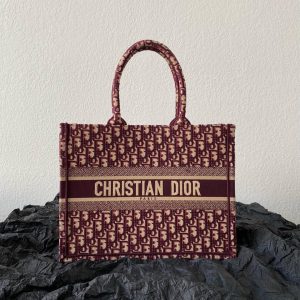 Medium CD Book Tote 36cm Burgundy Retro Style D Letter Embroidery