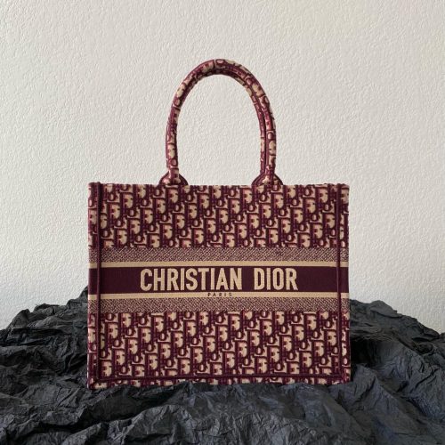 Medium CD Book Tote 36cm Burgundy Retro Style D Letter Embroidery