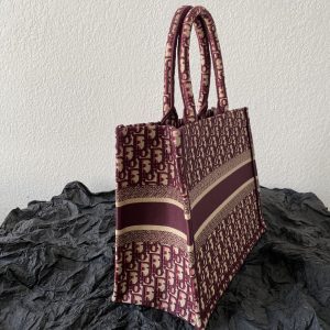 Medium CD Book Tote 36cm Burgundy Retro Style D Letter Embroidery