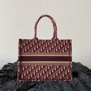 Medium CD Book Tote 36cm Burgundy Retro Style D Letter Embroidery