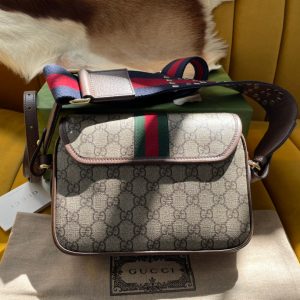 GG OPHIDIA SMALL 23 BAG IN BEIGE AND EBONY SUPREME CANVAS