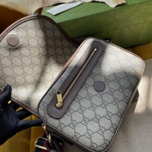 GG OPHIDIA SMALL 23 BAG IN BEIGE AND EBONY SUPREME CANVAS