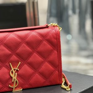 BECKY 22.5 QUILTED RED LAMBSKIN GOLD HARDWARE