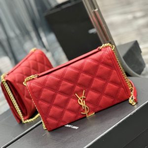 BECKY 22.5 QUILTED RED LAMBSKIN GOLD HARDWARE