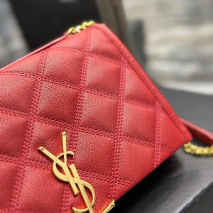 BECKY 22.5 QUILTED RED LAMBSKIN GOLD HARDWARE
