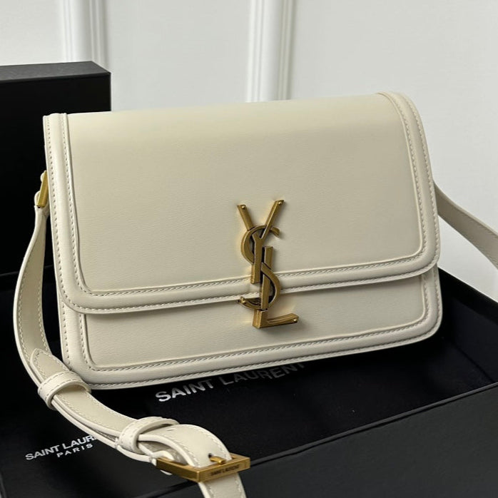 YSL Solferino Small Satchel Bag White Gold Calfskin 339446