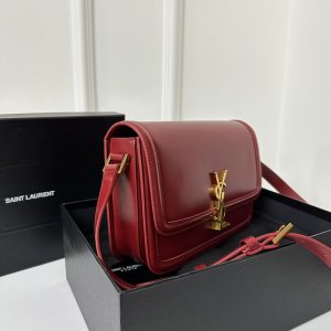 YSL Solferino Small Satchel Bag Burgundy Gold Calfskin 339457