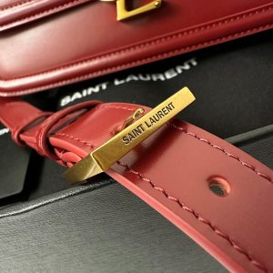 YSL Solferino Small Satchel Bag Burgundy Gold Calfskin 339457