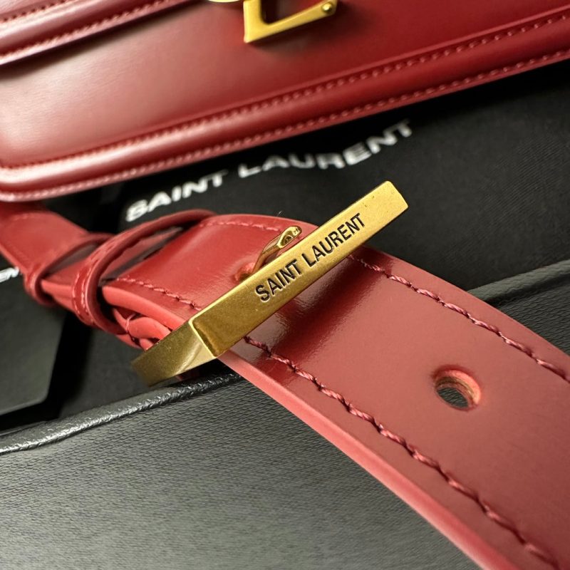 YSL Solferino Small Satchel Bag Burgundy Gold Calfskin 339457