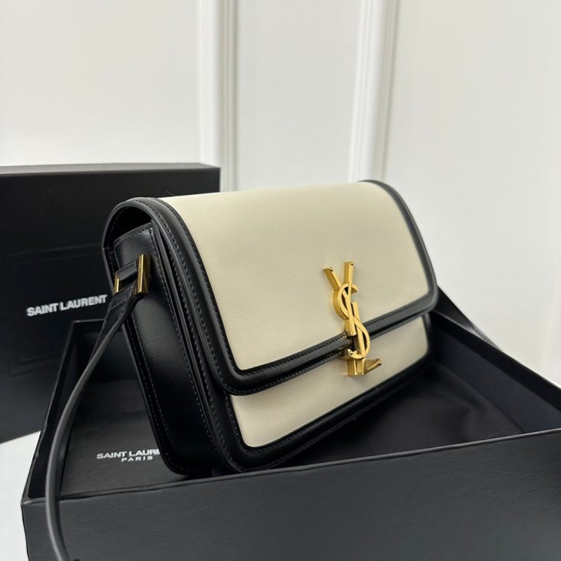 YSL Solferino Small Satchel Bag Black White Gold Calfskin 339413