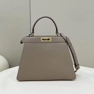 FendiI PEEKABOO 33 BAG IN KHAKI CALFSKIN WITH STRAP GOLD HARDWARE