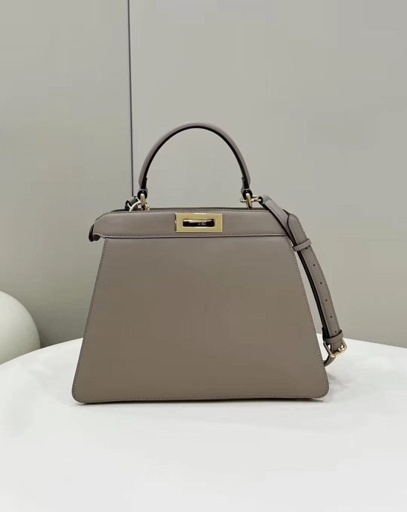 FendiI PEEKABOO 33 BAG IN KHAKI CALFSKIN WITH STRAP GOLD HARDWARE