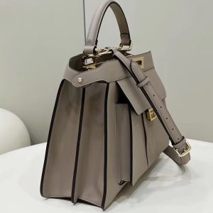 FendiI PEEKABOO 33 BAG IN KHAKI CALFSKIN WITH STRAP GOLD HARDWARE