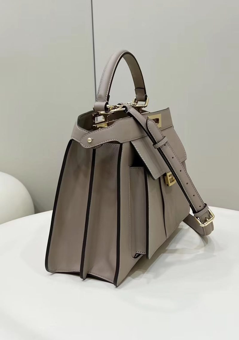 FendiI PEEKABOO 33 BAG IN KHAKI CALFSKIN WITH STRAP GOLD HARDWARE