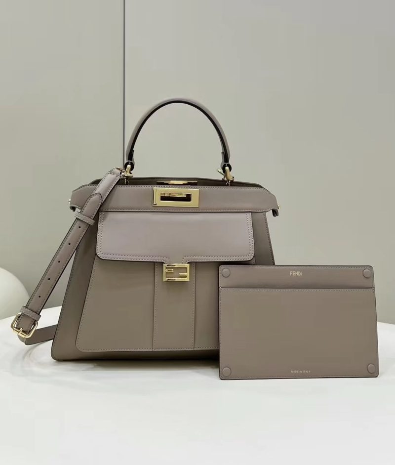 FendiI PEEKABOO 33 BAG IN KHAKI CALFSKIN WITH STRAP GOLD HARDWARE
