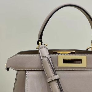 FendiI PEEKABOO 33 BAG IN KHAKI CALFSKIN WITH STRAP GOLD HARDWARE