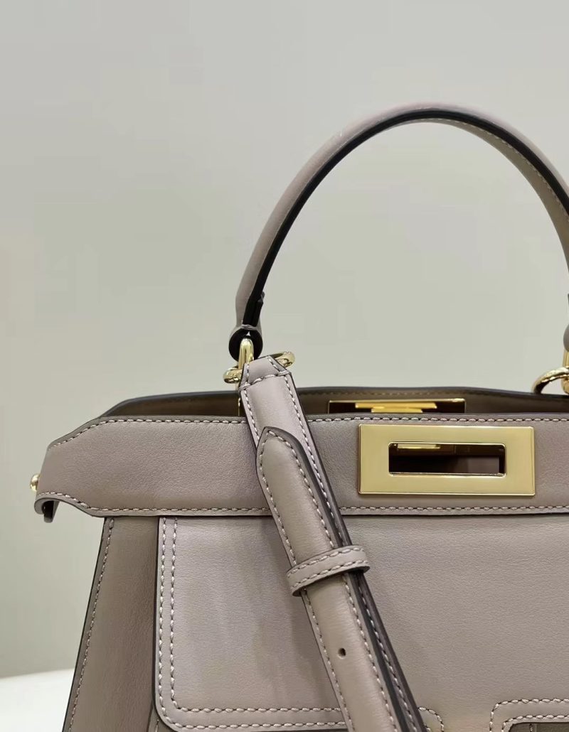 FendiI PEEKABOO 33 BAG IN KHAKI CALFSKIN WITH STRAP GOLD HARDWARE