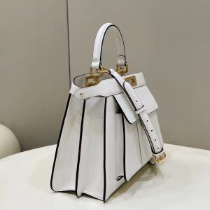 FendiI PEEKABOO 33 BAG IN WHITE CALFSKIN WITH STRAP GOLD HARDWARE