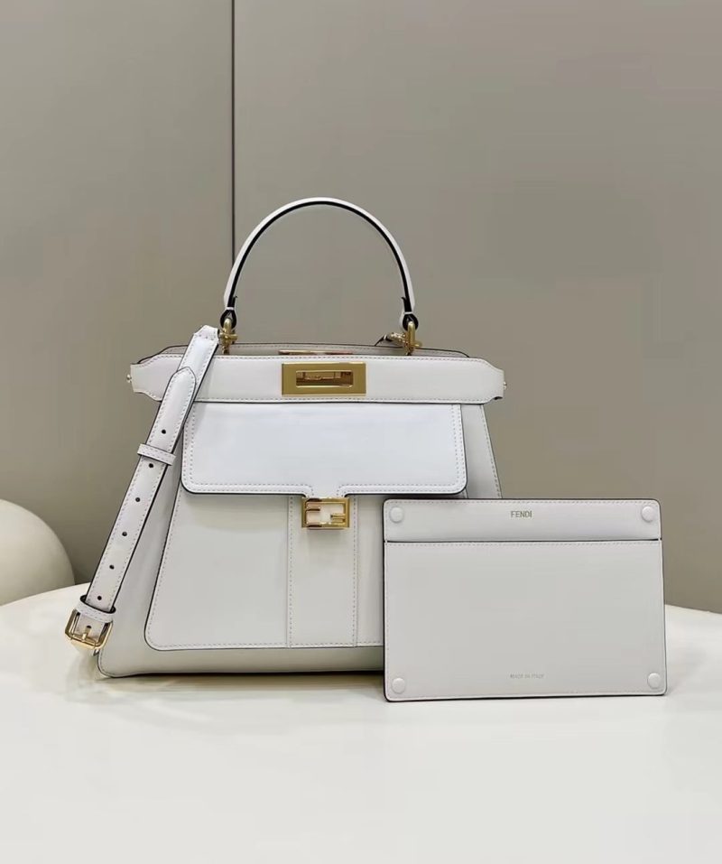 FendiI PEEKABOO 33 BAG IN WHITE CALFSKIN WITH STRAP GOLD HARDWARE