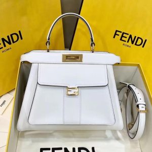 FendiI PEEKABOO 33 BAG IN WHITE CALFSKIN WITH STRAP GOLD HARDWARE