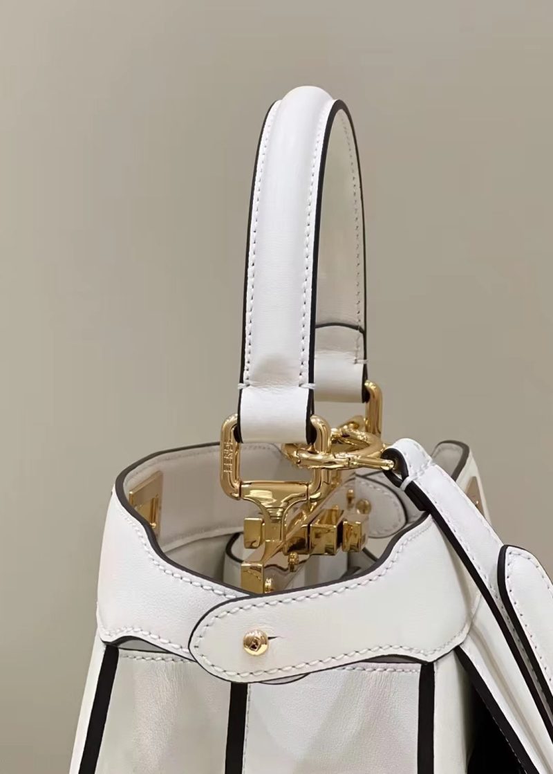 FendiI PEEKABOO 33 BAG IN WHITE CALFSKIN WITH STRAP GOLD HARDWARE