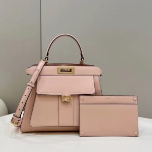 FendiI PEEKABOO 33 BAG IN LIGHT PINK CALFSKIN WITH STRAP GOLD HARDWARE