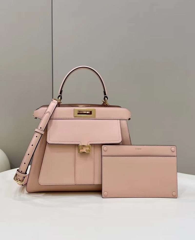 FendiI PEEKABOO 33 BAG IN LIGHT PINK CALFSKIN WITH STRAP GOLD HARDWARE