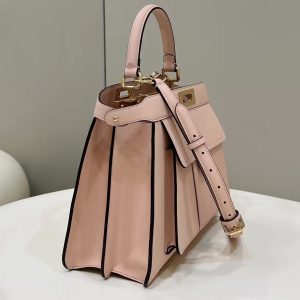 FendiI PEEKABOO 33 BAG IN LIGHT PINK CALFSKIN WITH STRAP GOLD HARDWARE
