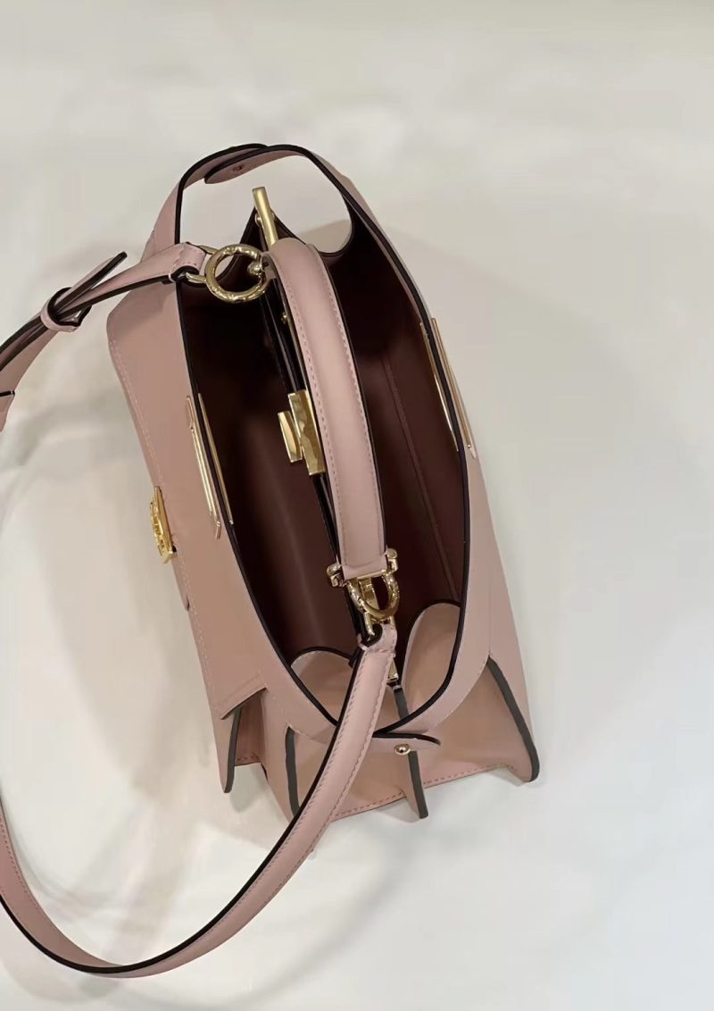 FendiI PEEKABOO 33 BAG IN LIGHT PINK CALFSKIN WITH STRAP GOLD HARDWARE