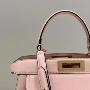 FendiI PEEKABOO 33 BAG IN LIGHT PINK CALFSKIN WITH STRAP GOLD HARDWARE