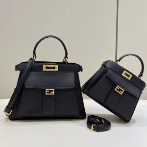 FendiI PEEKABOO 33 BAG IN BLACK CALFSKIN WITH STRAP GOLD HARDWARE