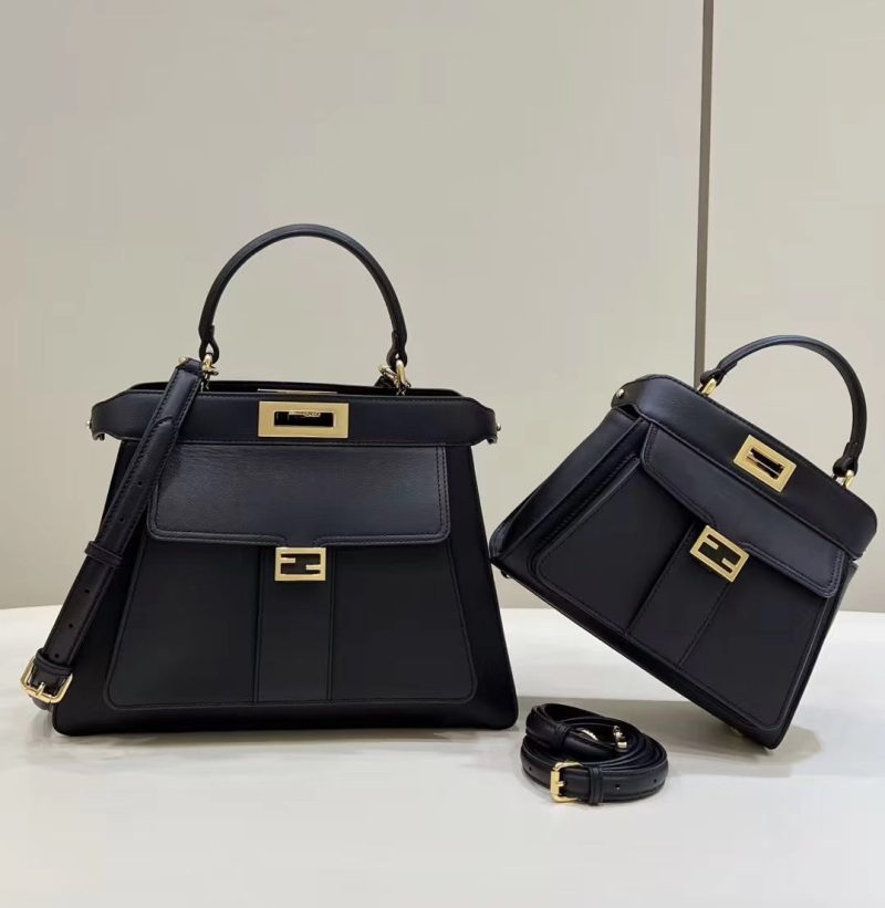 FendiI PEEKABOO 33 BAG IN BLACK CALFSKIN WITH STRAP GOLD HARDWARE