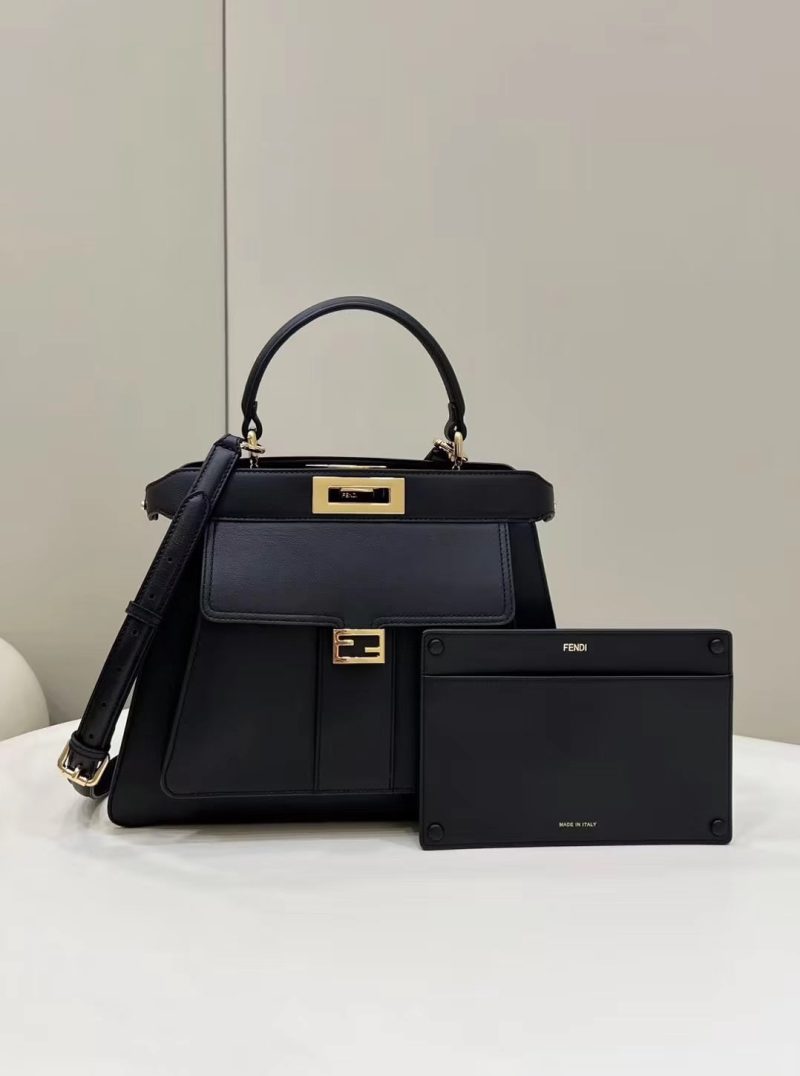 FendiI PEEKABOO 33 BAG IN BLACK CALFSKIN WITH STRAP GOLD HARDWARE