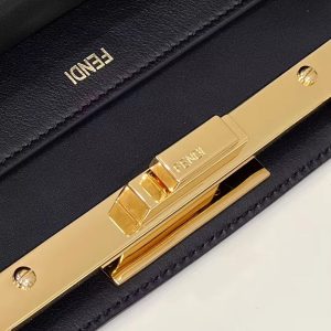 FendiI PEEKABOO 33 BAG IN BLACK CALFSKIN WITH STRAP GOLD HARDWARE