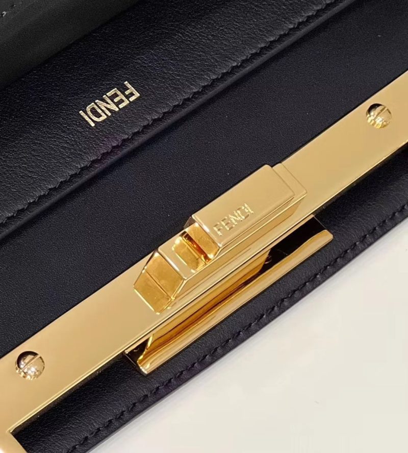 FendiI PEEKABOO 33 BAG IN BLACK CALFSKIN WITH STRAP GOLD HARDWARE