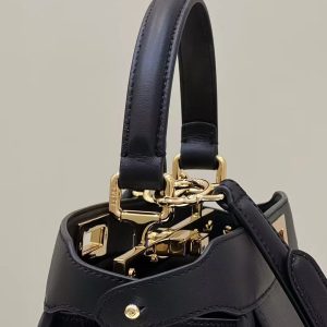 FendiI PEEKABOO 33 BAG IN BLACK CALFSKIN WITH STRAP GOLD HARDWARE