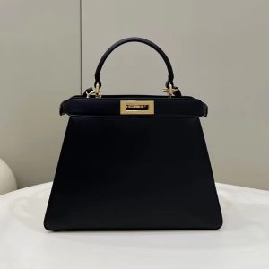 FendiI PEEKABOO 33 BAG IN BLACK CALFSKIN WITH STRAP GOLD HARDWARE