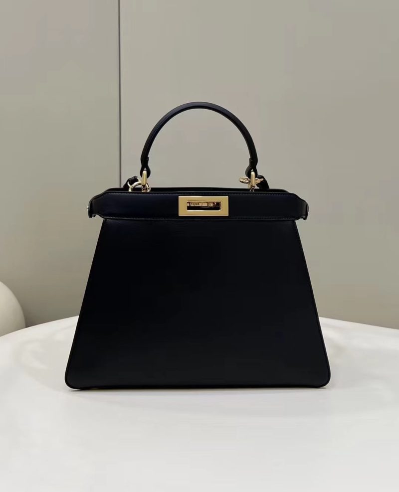 FendiI PEEKABOO 33 BAG IN BLACK CALFSKIN WITH STRAP GOLD HARDWARE