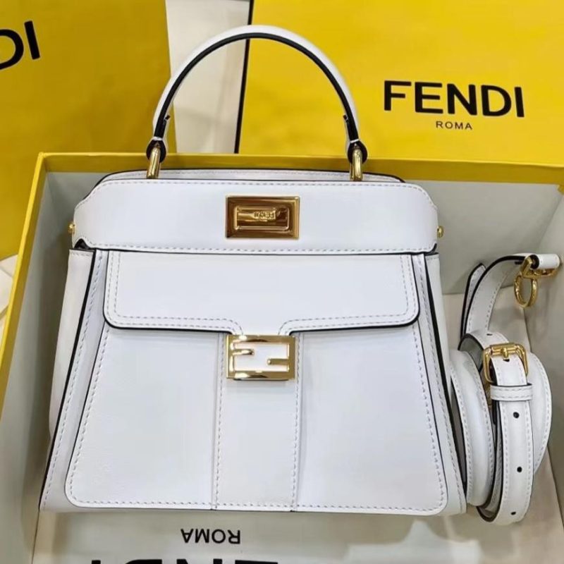 FendiI PEEKABOO MINI 23 BAG IN WHITE CALFSKIN WITH GOLD HARDWARE