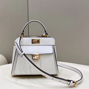 FendiI PEEKABOO MINI 23 BAG IN WHITE CALFSKIN WITH GOLD HARDWARE