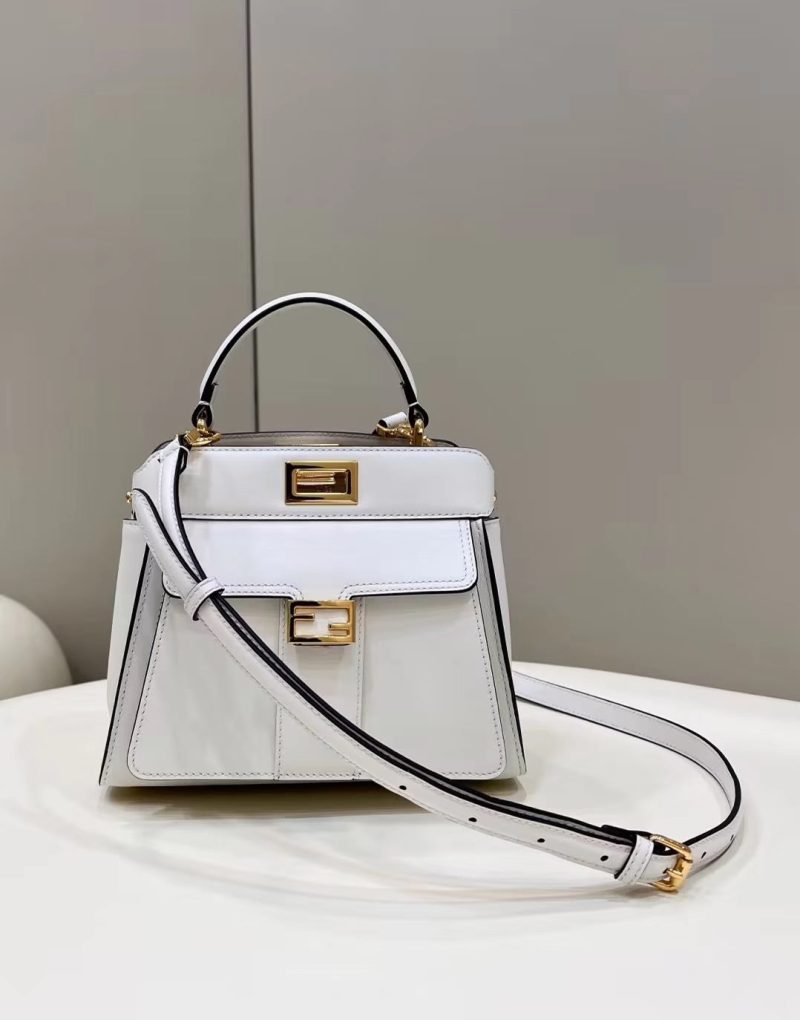 FendiI PEEKABOO MINI 23 BAG IN WHITE CALFSKIN WITH GOLD HARDWARE