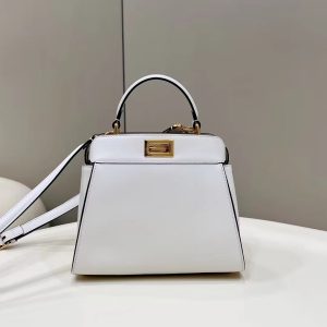 FendiI PEEKABOO MINI 23 BAG IN WHITE CALFSKIN WITH GOLD HARDWARE