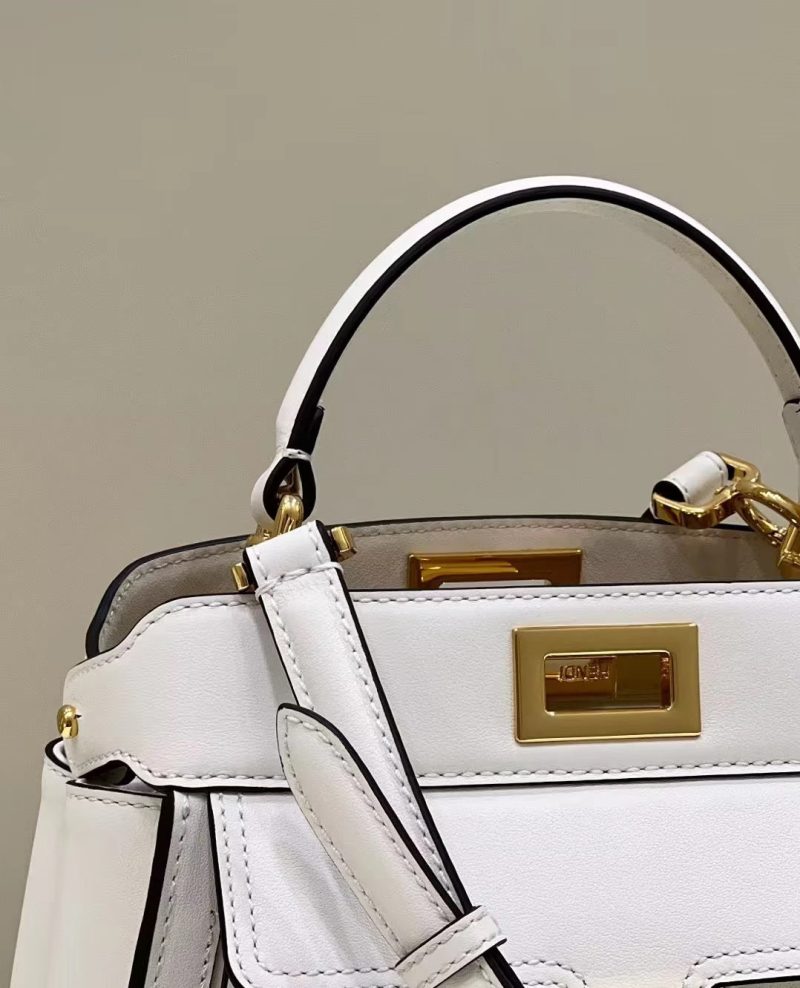 FendiI PEEKABOO MINI 23 BAG IN WHITE CALFSKIN WITH GOLD HARDWARE