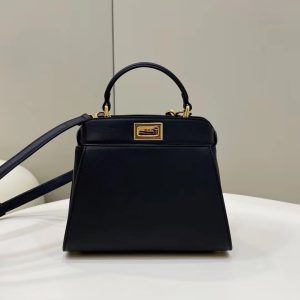 FendiI PEEKABOO MINI 23 BAG IN BLACK CALFSKIN WITH GOLD HARDWARE