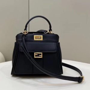 FendiI PEEKABOO MINI 23 BAG IN BLACK CALFSKIN WITH GOLD HARDWARE